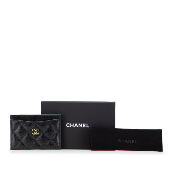 CHANEL Matelasse Coco Mark Gold Hardware Classic Card Case AP4472 Black Cavia...